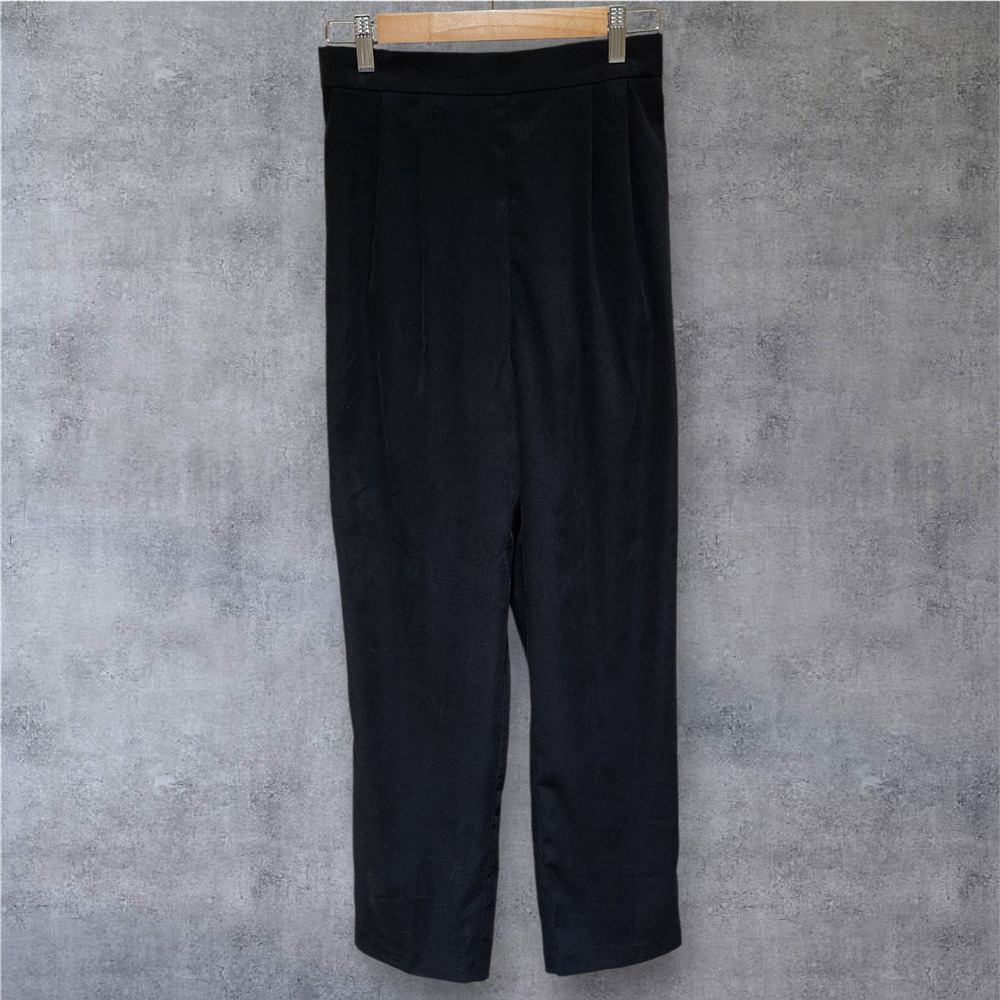 Vintage Pants Pleated Brushed Black High Waist - Picture 6 of 6